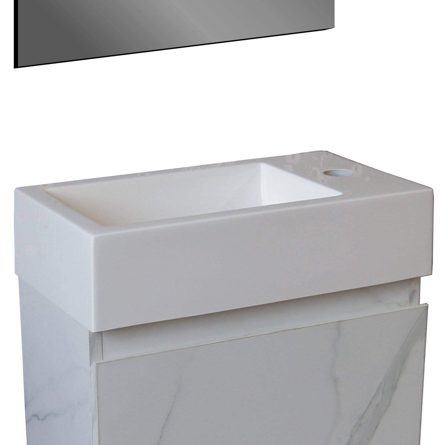 ALONI LAVE-MAINS - SANS TROP-PLEIN - TROU ROBINET À GAUCHE OU À DROITE - MARBRE COMPOSITE - 40X10,5X22,5CM - BLANC BRILLANT