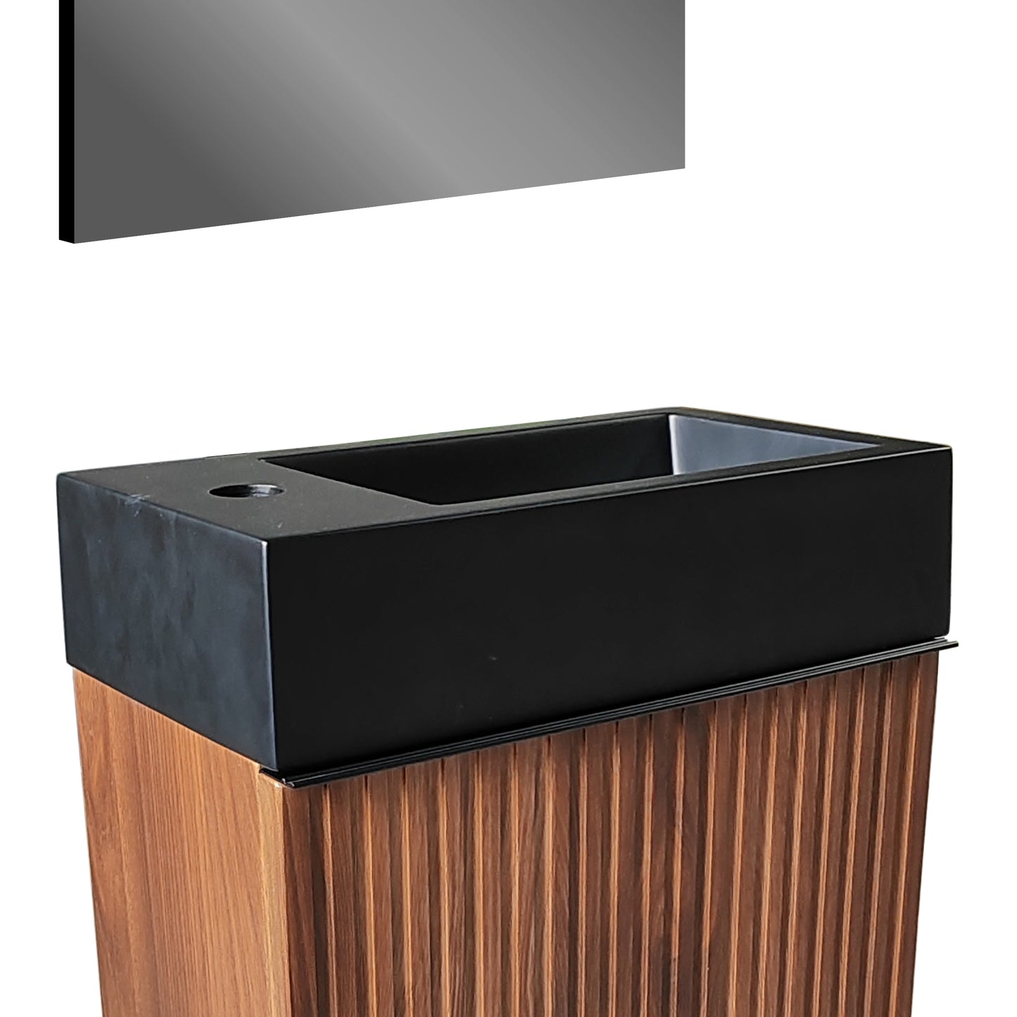 ALONI LAVE-MAINS - SANS TROP-PLEIN - TROU ROBINET À GAUCHE OU À DROITE - MARBRE COMPOSITE - 40X10,5X22,5CM - NOIR MAT