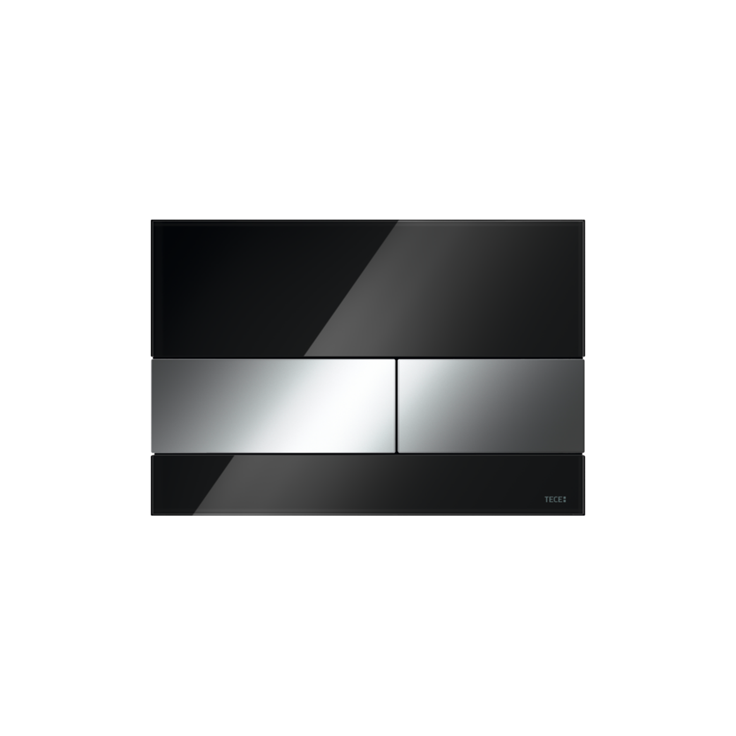 PLAQUE DE DECLENCHEMENT WC TECESQUARE, DOUBLE TOUCHES, VERRE NOIR, TOUCHES CHROMEES BRILLANTES