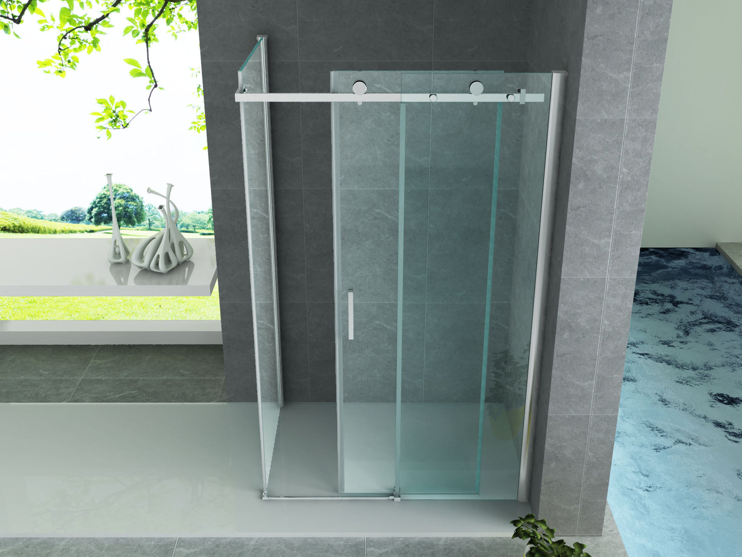 ALONI CABINE DE DOUCHE AVEC PORTE COULISSANTE ET PAROI LATÉRALE – TRAITEMENT ANTI-CALCAIRE – RÉVERSIBLE – VERRE DE SÉCURITÉ 8?MM – 80X120X195?CM – CHROME – VERRE CLAIR