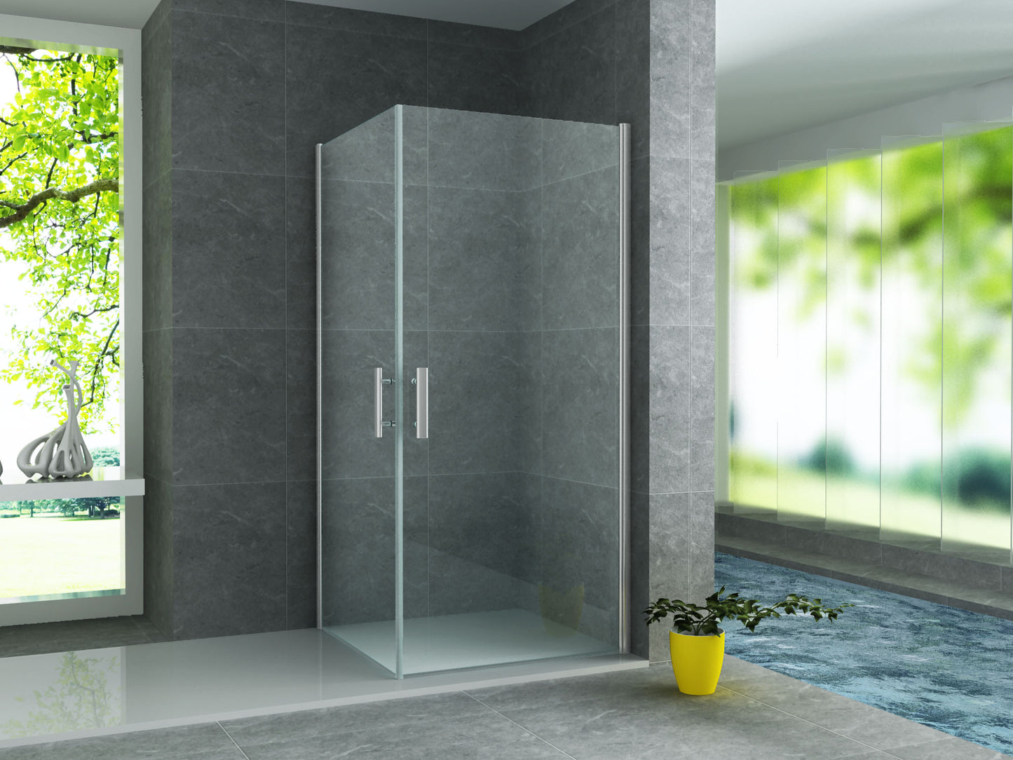 ALONI CABINE DE DOUCHE ANGULAIRE AVEC 2 PORTES PIVOTANTES – PORTES OUVRANT VERS L’INTÉRIEUR ET L’EXTÉRIEUR – TRAITEMENT ANTI‑CALCAIRE – RÉVERSIBLE – VERRE DE SÉCURITÉ 6 MM – 90X90X190CM – CHROME – VE
