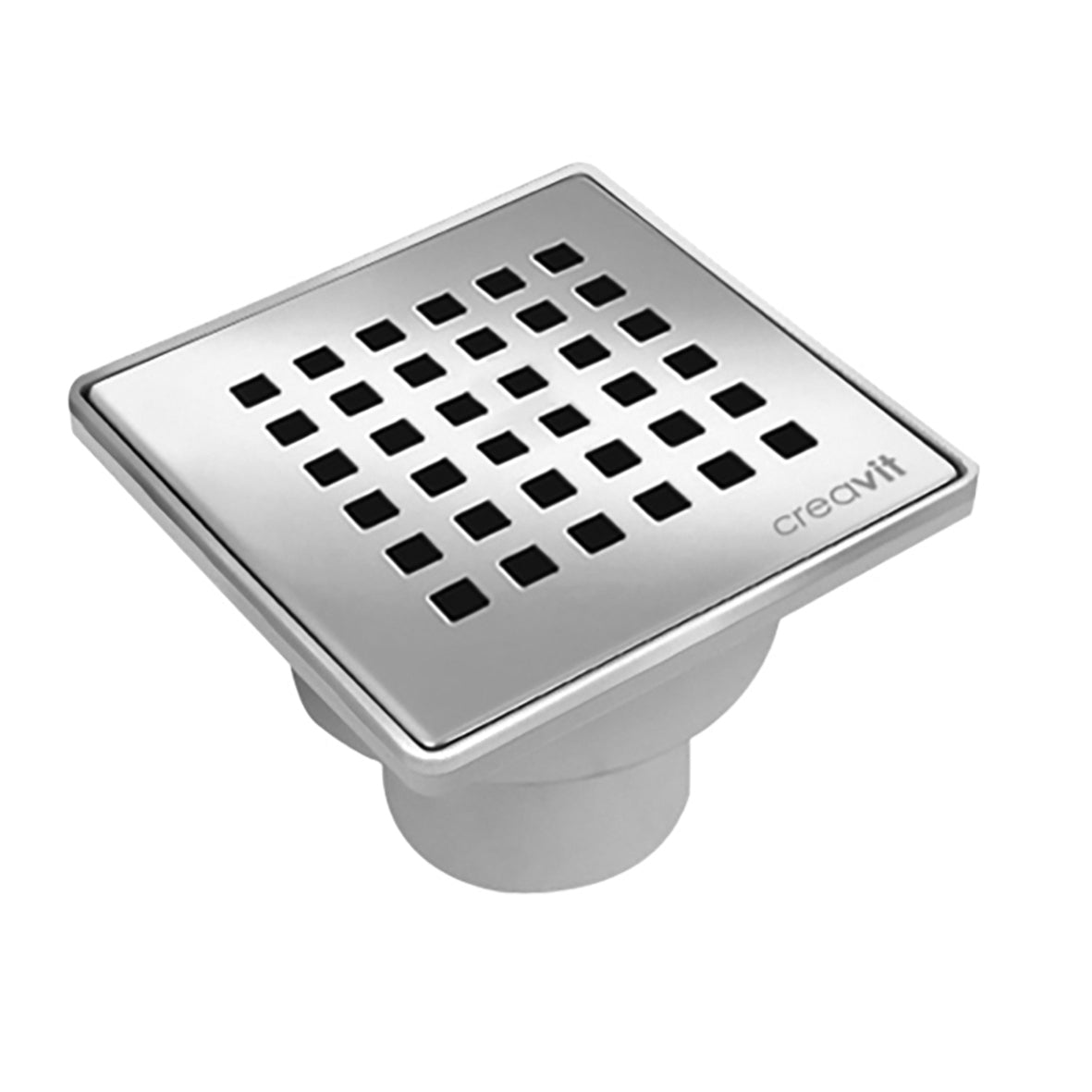 SIPHON DE SOL PVC AVEC GRILLE INOX, CARRÉ SORTIE VERTICALE 15X15 Ø50
