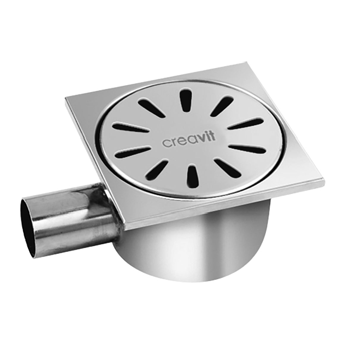 SIPHON DE SOL INOX, CARRÉ SORTIE HORIZONTALE 15X15 Ø50
