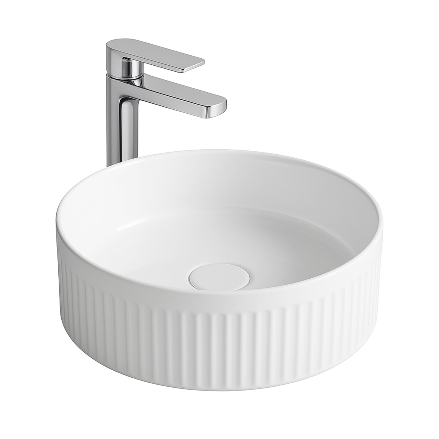 ALONI MUFFLY LAVABO AVEC STRUCTURE CANNELÉE - À POSER – SANS TROP-PLEIN – SANS TROU DE ROBINET – CÉRAMIQUE – 37X13X37 CM – BLANC BRILLANT