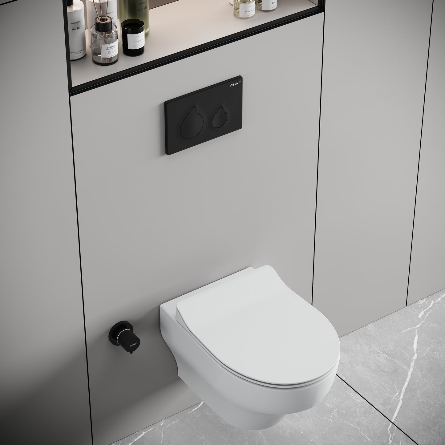 CREAVIT NESS WC SUSPENDU AVEC BIDET - TORNADO FLUSH - SANS BRIDE - SANS ABATTANT WC - BLANC BRILLANT