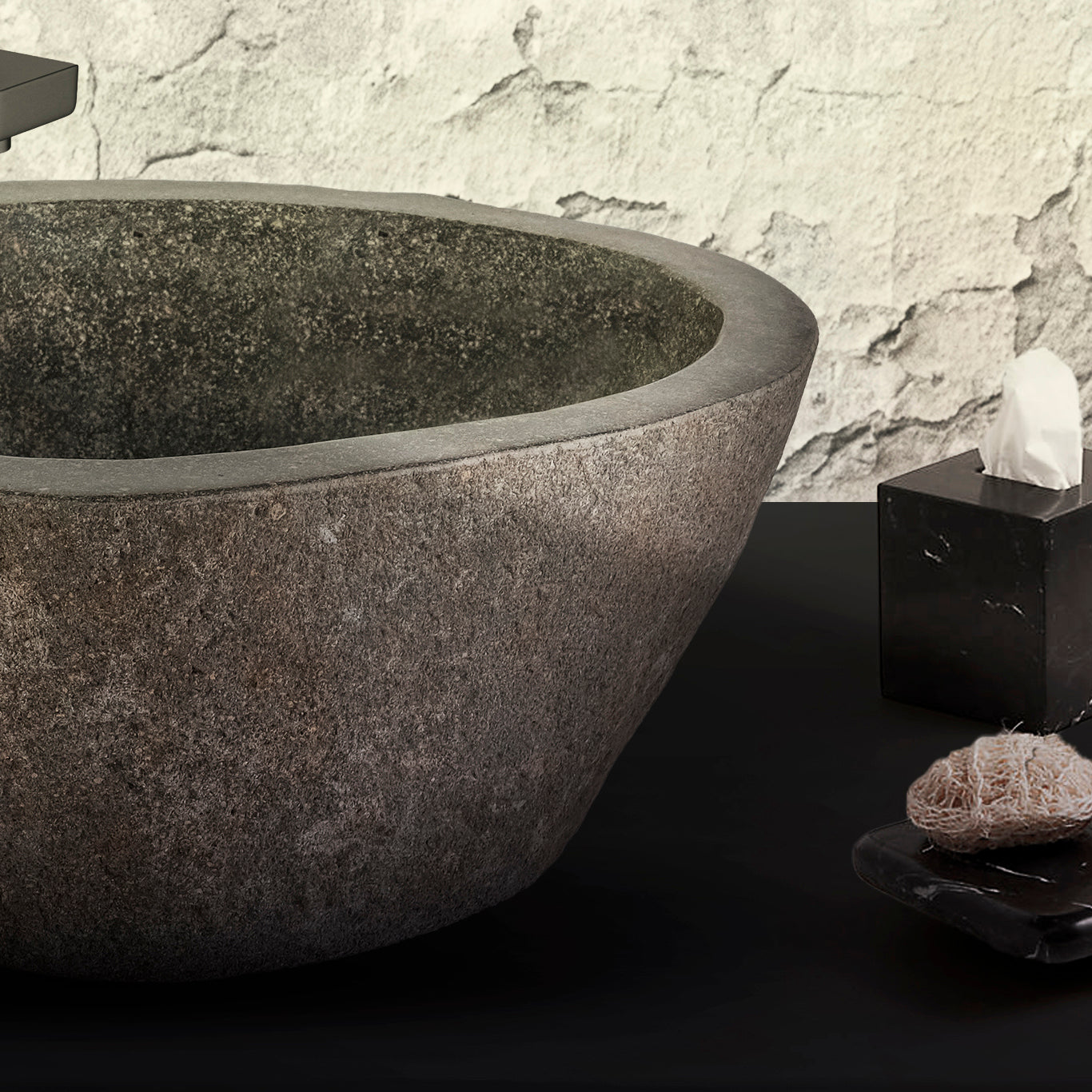 VASQUE EN PIERRE DE RIVIÈRE NATURELLE - GRIS 30-35X15X3CM