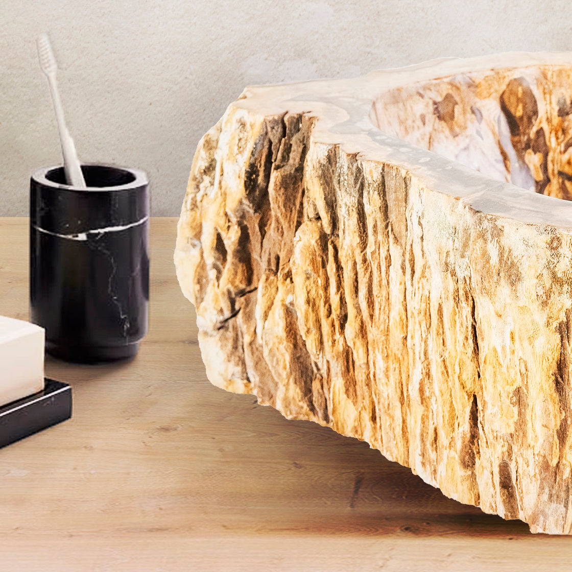 VASQUE EN BOIS FOSSILISÉ 30-35x15CM