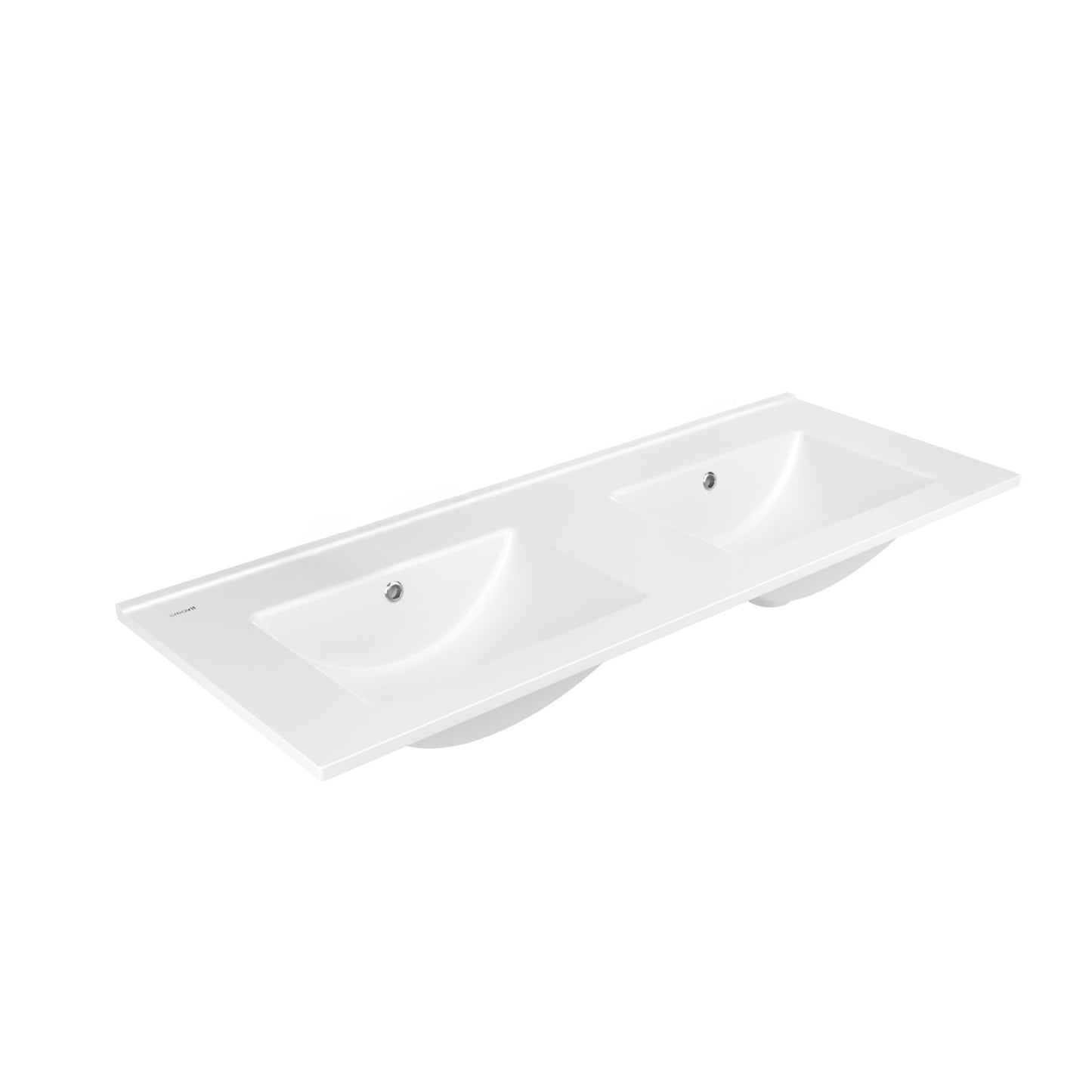 SU LAVABO - 2 LAVABOS - SANS TROUS DE ROBINET - CÉRAMIQUE - 121X46 CM - BLANC BRILLANT