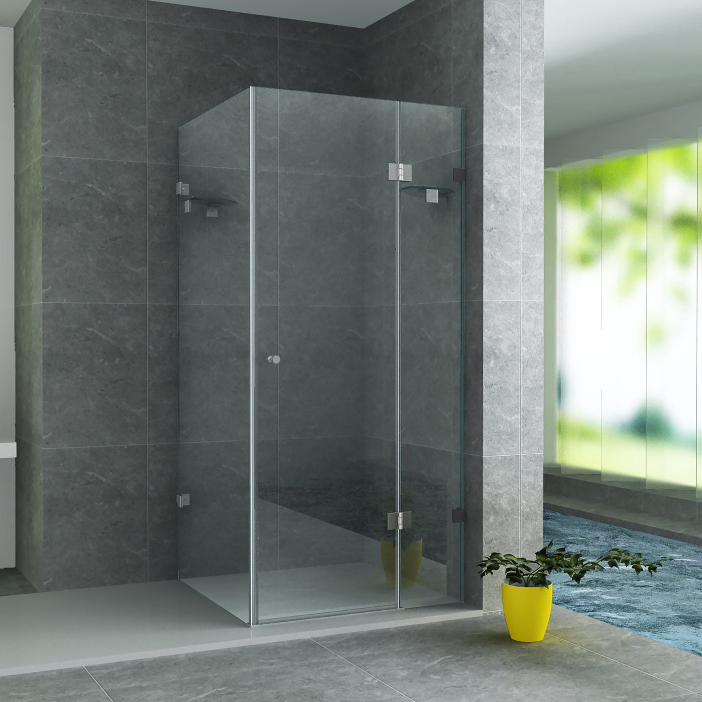 ALONI CABINE DE DOUCHE AVEC PORTE BATTANTE, PAROI FIXE ET PAROI LATÉRALE – TRAITEMENT ANTI-CALCAIRE – RÉVERSIBLE – VERRE DE SÉCURITÉ 8?MM – 90X90X195?CM – CHROME – VERRE CLAIR
