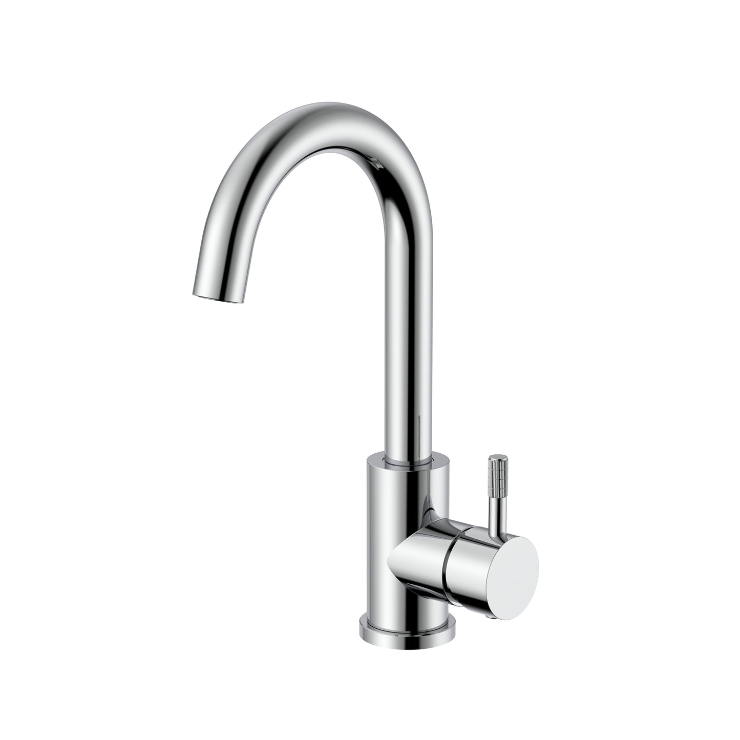 STRIA MITIGEUR LAVABO – BEC COURBÉ – MOBILE – DÉMARRAGE À FROID – POIGNÉE AVEC STRUCTURE STRIÉE RAFFINÉE – SANS BONDE – CHROME