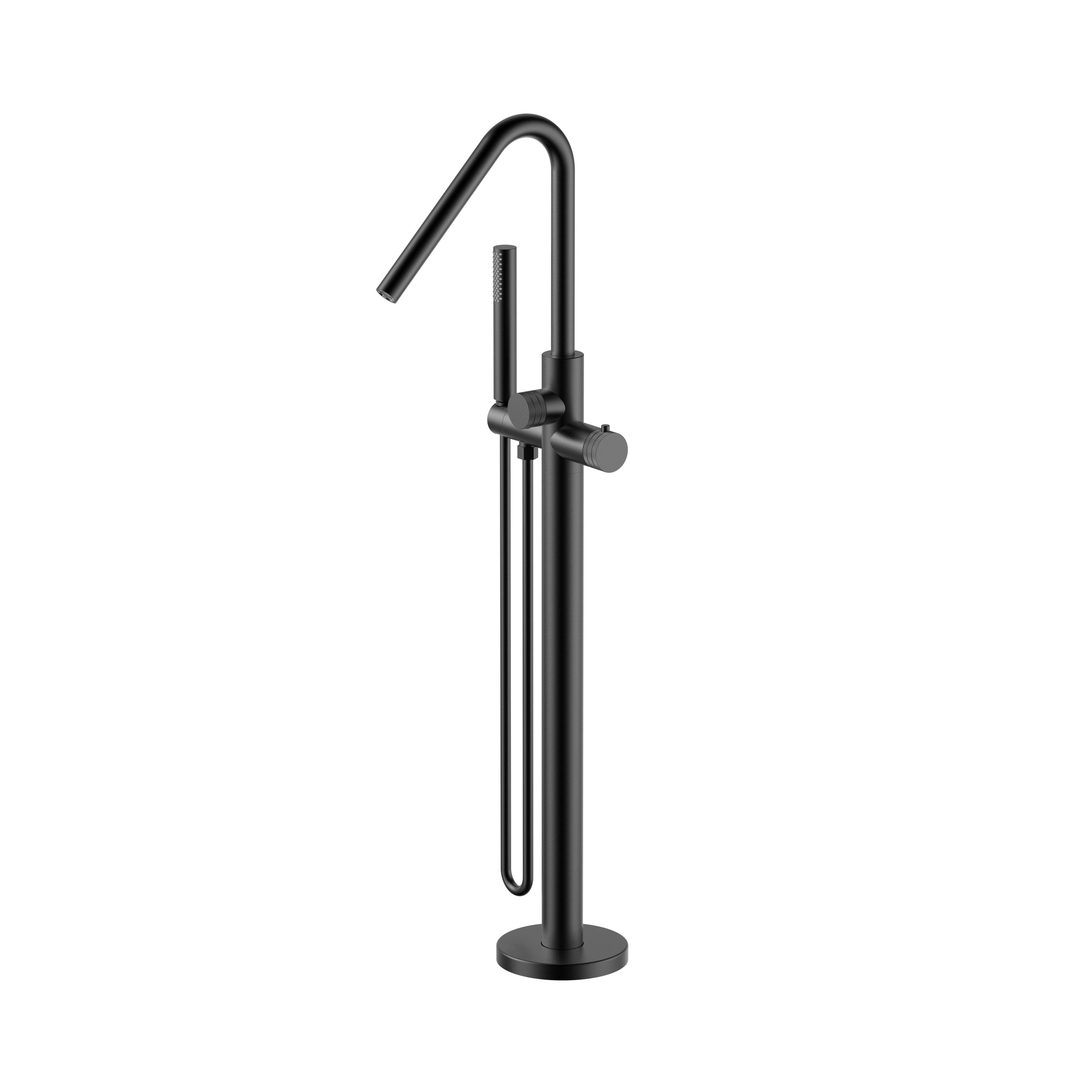 STRIA BADMENGKRAAN - VRIJSTAAND - THERMOSTATISCH - MET HANDDOUCHE EN DOUCHESLANG - KNOPPEN MET RIBBELSTRUCTUUR - BELGAQUA - MAT ZWART (PVD) vue 1