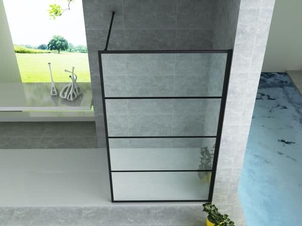 ALONI INLOOPDOUCHE MET RASTER DECOR - 800 X 2000MM - MAT ZWART - HELDER GLAS vue 1