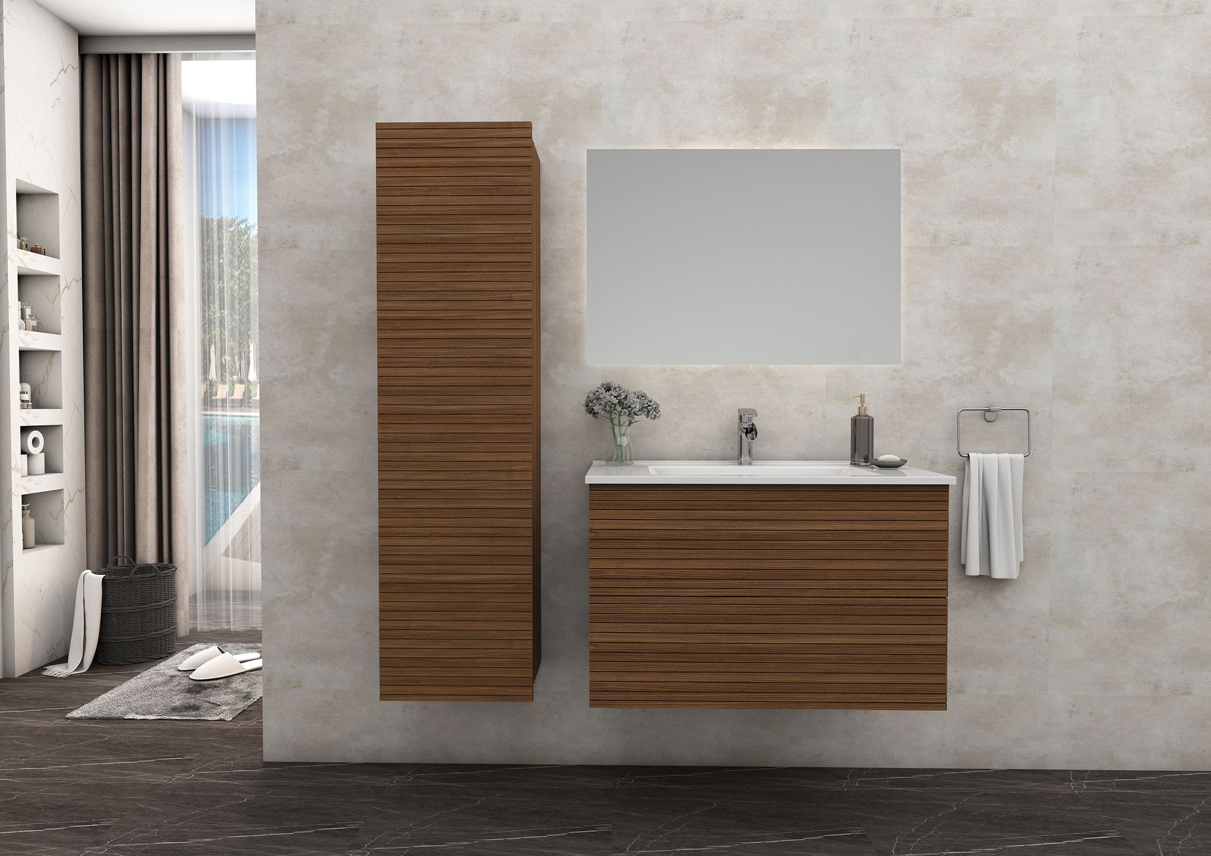 ELITE MEUBLE SOUS-PLAN AVEC RELIEF HORIZONTAL (60CM) - MARRON vue 1
