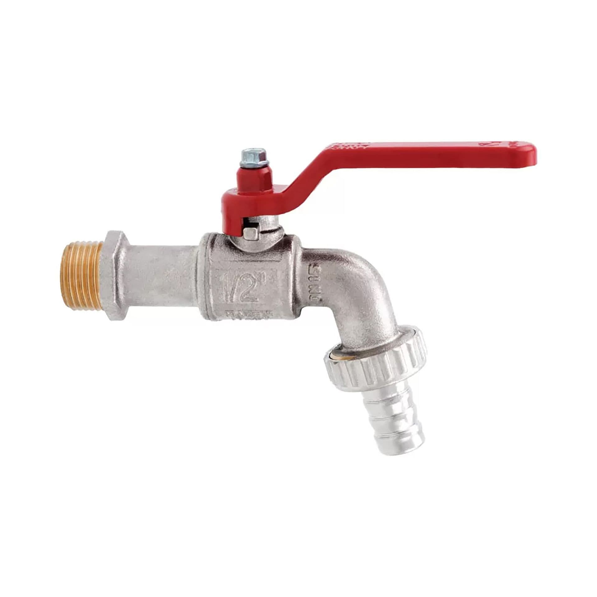 ROBINET DOUBLE SERVICE A BOULE CHROME MAT POIGNEE ROUGE 132 1/2 vue 1