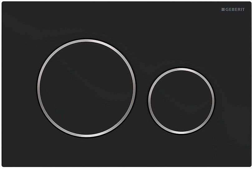 DUWPLAAT 2-TOETS SIGMA20 GEBERIT MAT ZWART MET GLANZEND CHROOM DESIGNRING EASY-TO-CLEAN vue 1