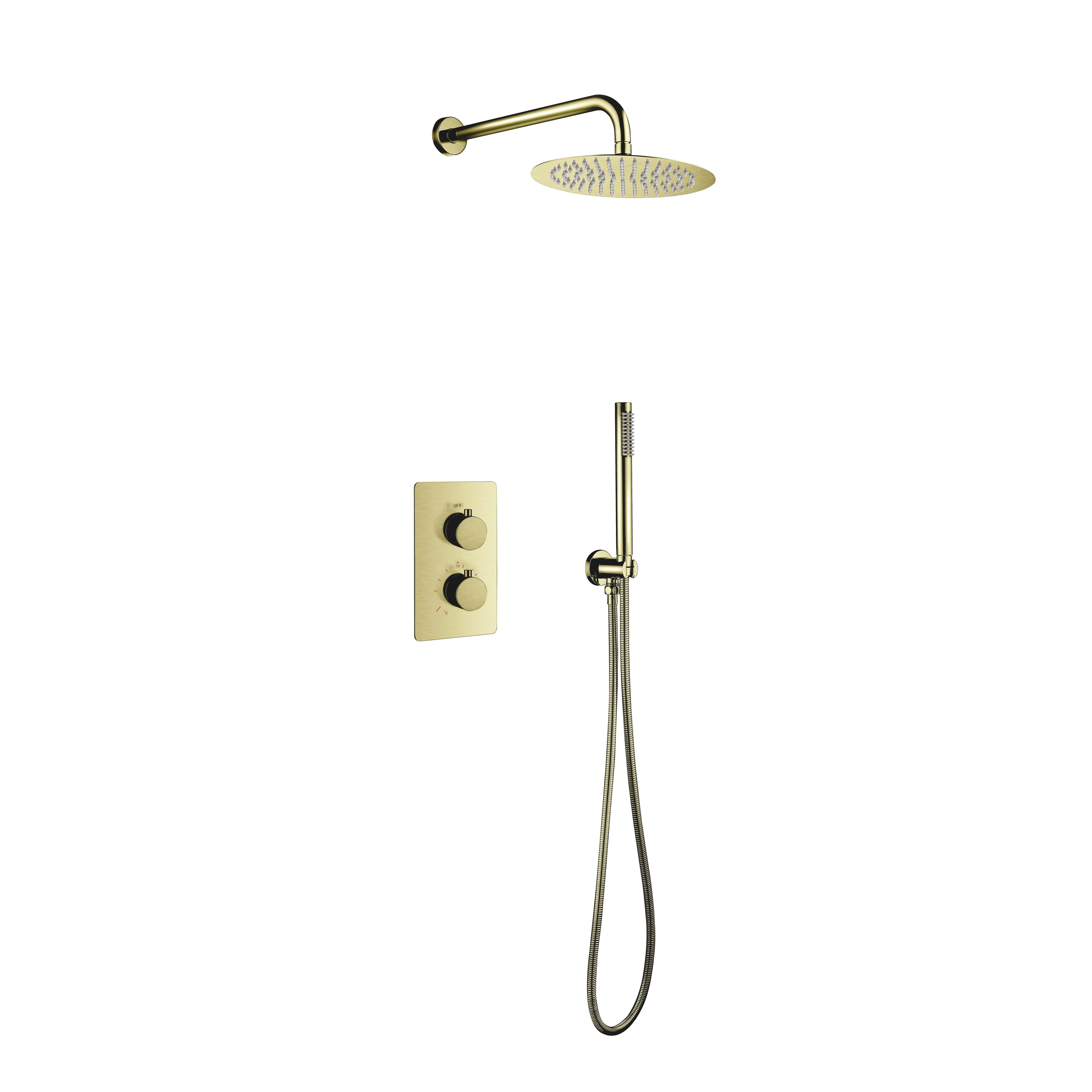 ALONI SET DE DOUCHE THERMOSTATIQUE ENCASTRÉ AVEC DOUCHE DE PLUIE (Ø25CM) - OR BROSSÉ vue 1