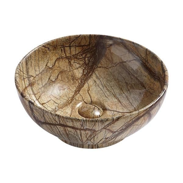 ALONI CROCODILE LAVABO - À POSER – SANS TROP-PLEIN – SANS TROU DE ROBINET – AVEC BONDE CLIC-CLAC – CÉRAMIQUE – 41X18X41 CM – MARBRE BRUN vue 1