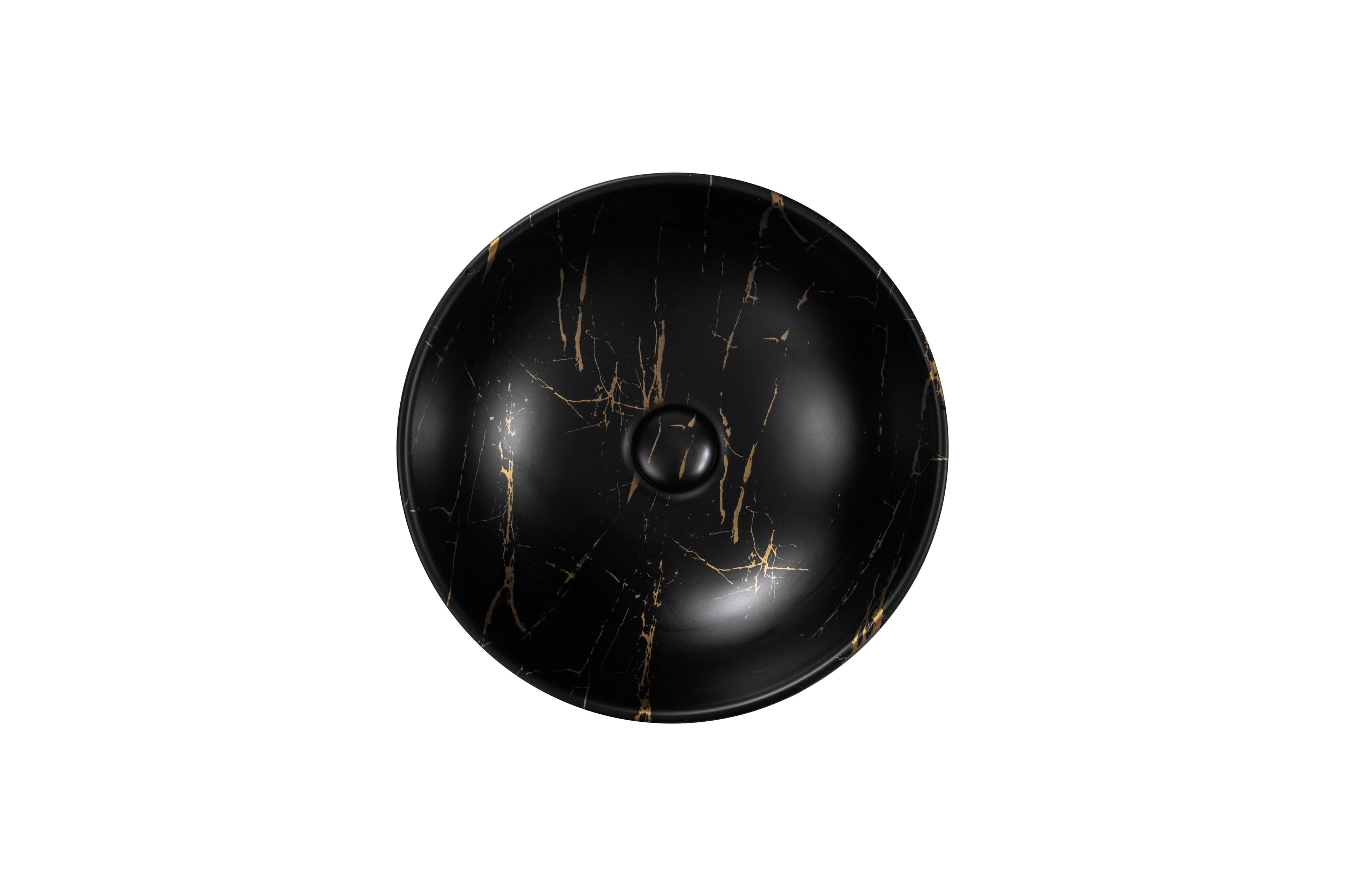 ALONI TIVRA LAVABO - À POSER – SANS TROP-PLEIN – SANS TROU DE ROBINET – AVEC BONDE CLIC-CLAC – CÉRAMIQUE – 38X13X38 CM – MARBRE NOIR/OR vue 1