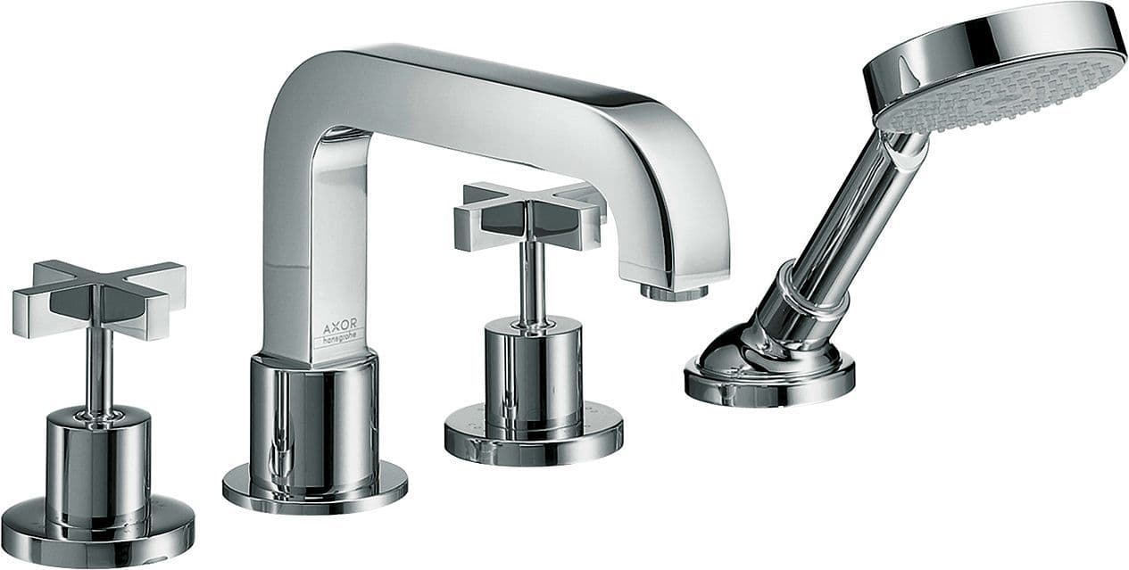 SET DE FINITION MELANGEUR DE BAIN 4 TROUS CARRELAGE HANSGROHE CHROME CROIX