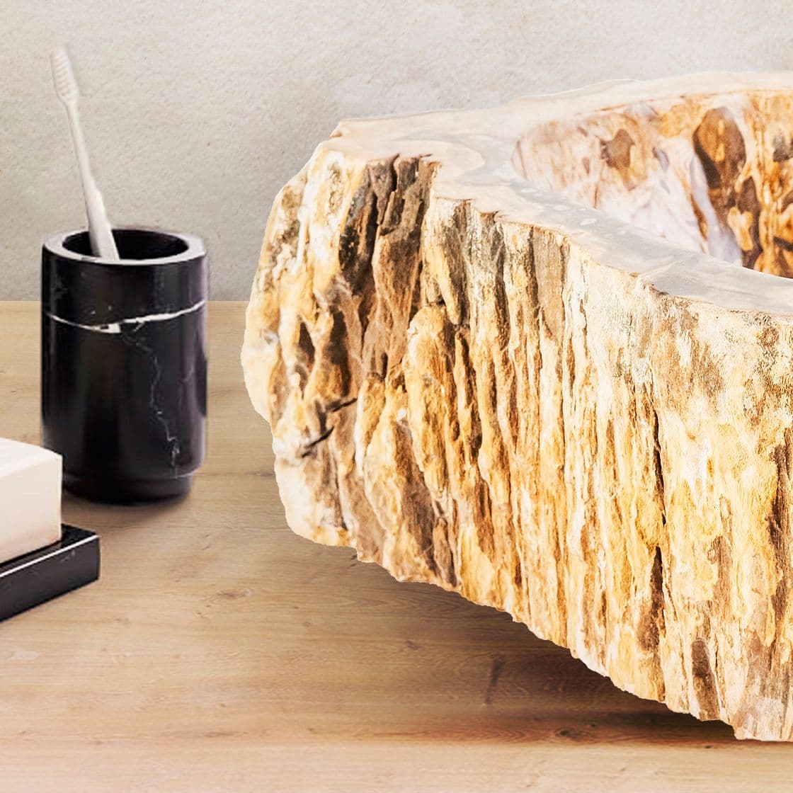 VASQUE EN BOIS FOSSILISÉ 30-35x15CM vue 1