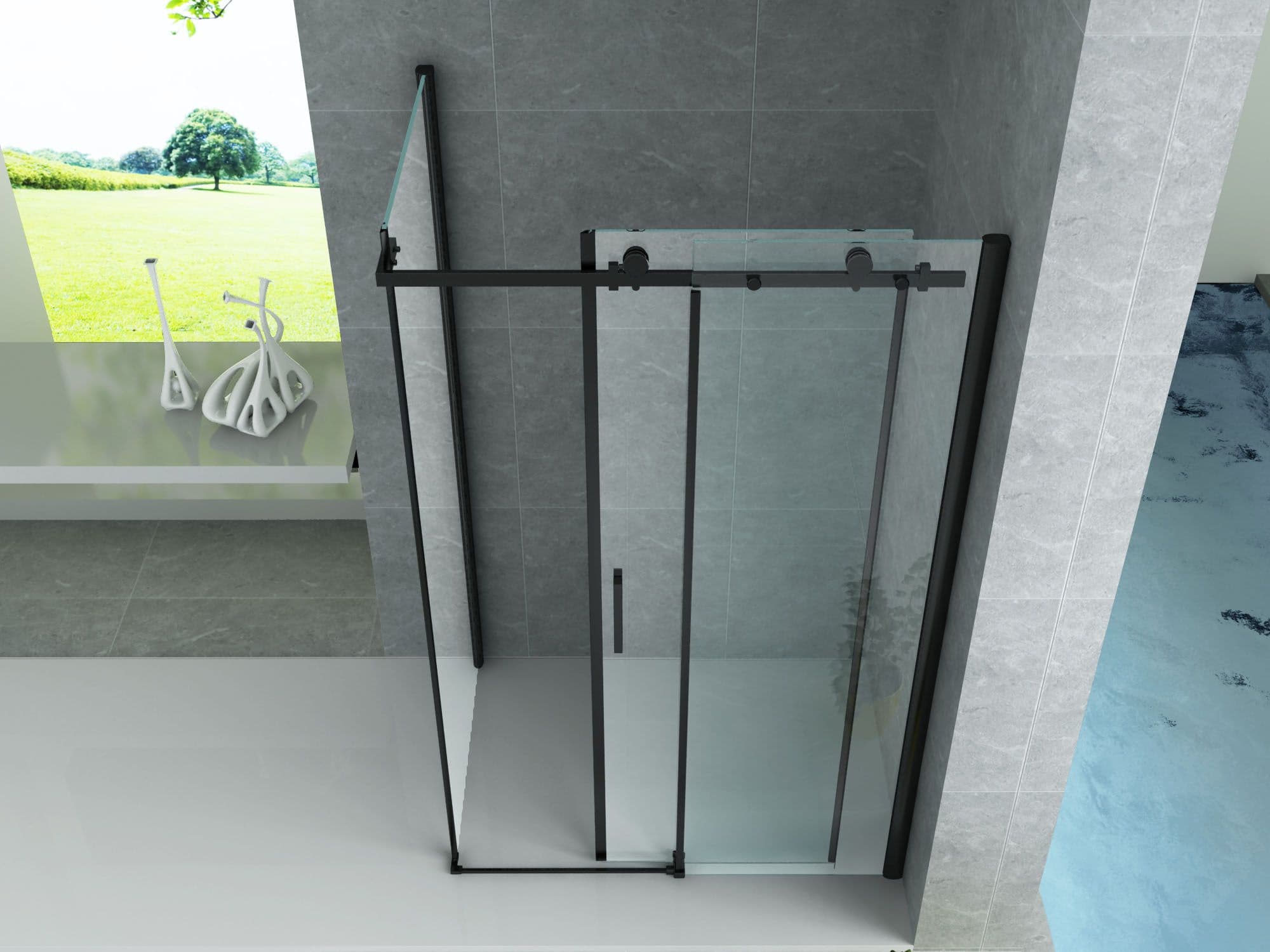 ALONI DOUCHECABINE - SCHUIFDEUR EN ZIJWAND - 800 X 1200 X 1950MM - MAT ZWART - HELDER GLAS vue 1