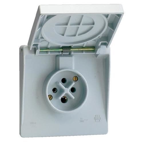 Waterdichte contactdoos 3 polig + A 16A IP44 Grijs vue 1