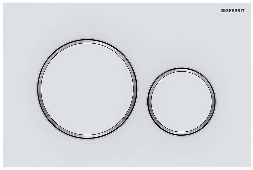DUWPLAAT 2-TOETS SIGMA20 GEBERIT MAT WIT MET GLANZEND CHROOM DESIGNRING EASY-TO-CLEAN vue 1
