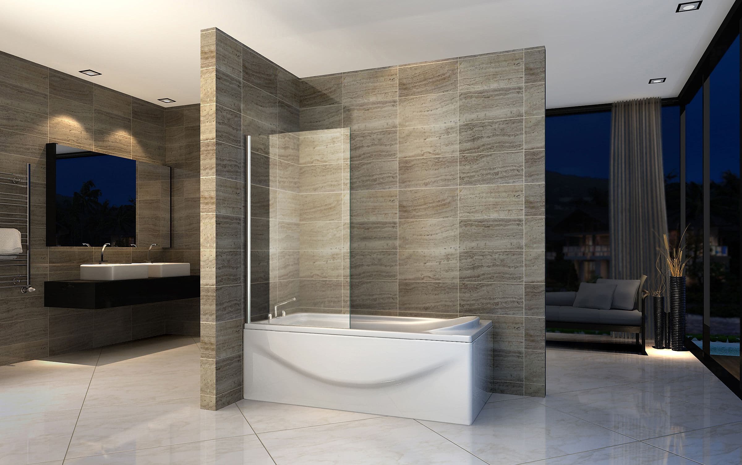 ALONI BADWAND - 1-DELIG - 700 X 1400MM - CHROOM - HELDER GLAS vue 1