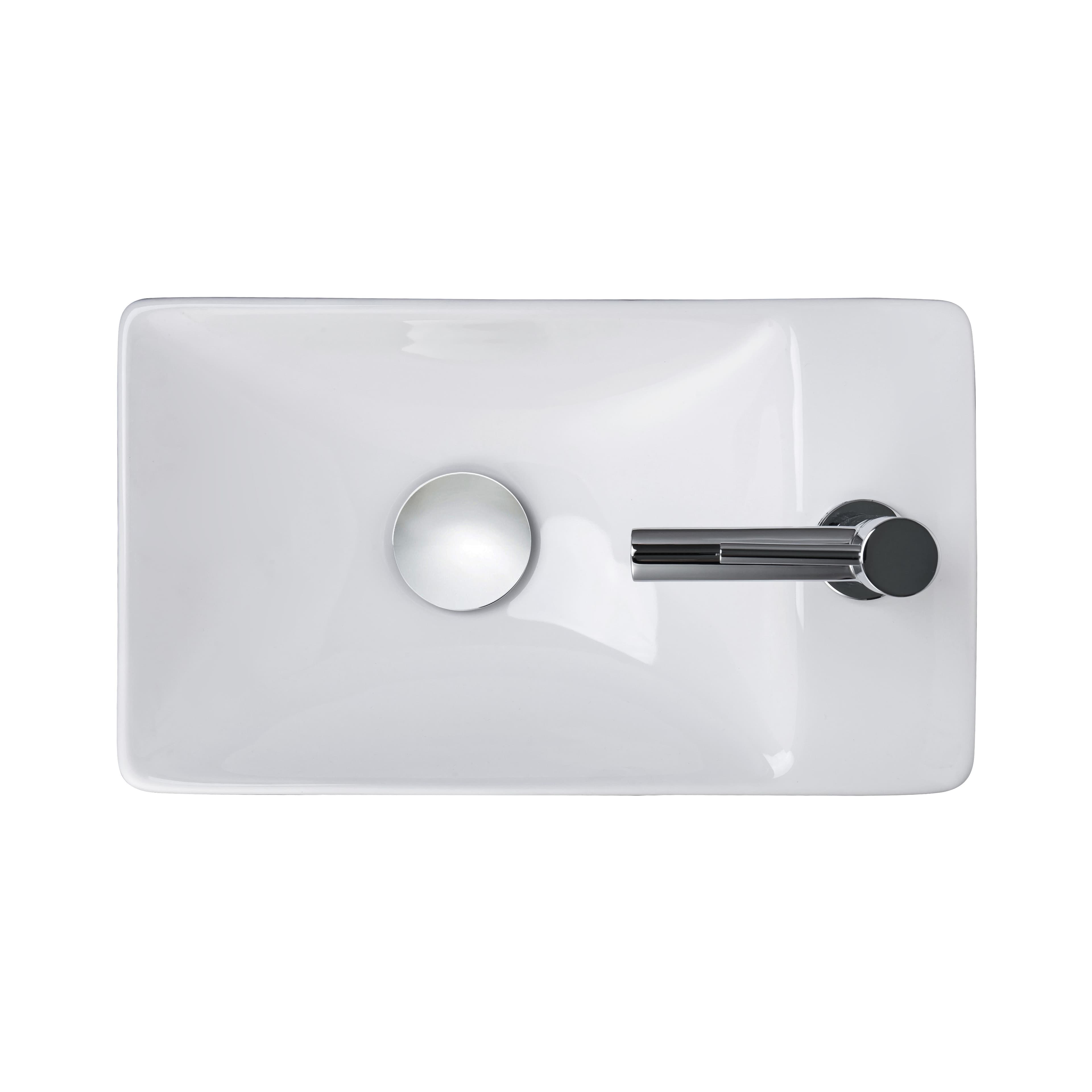 ENSEMBLE LAVE-MAINS ALONI ESSI COMPLET – AVEC LAVE-MAINS DROITE, ROBINET, BONDE DE VIDANGE ET SIPHON – BLANC BRILLANT - CHROME vue 1