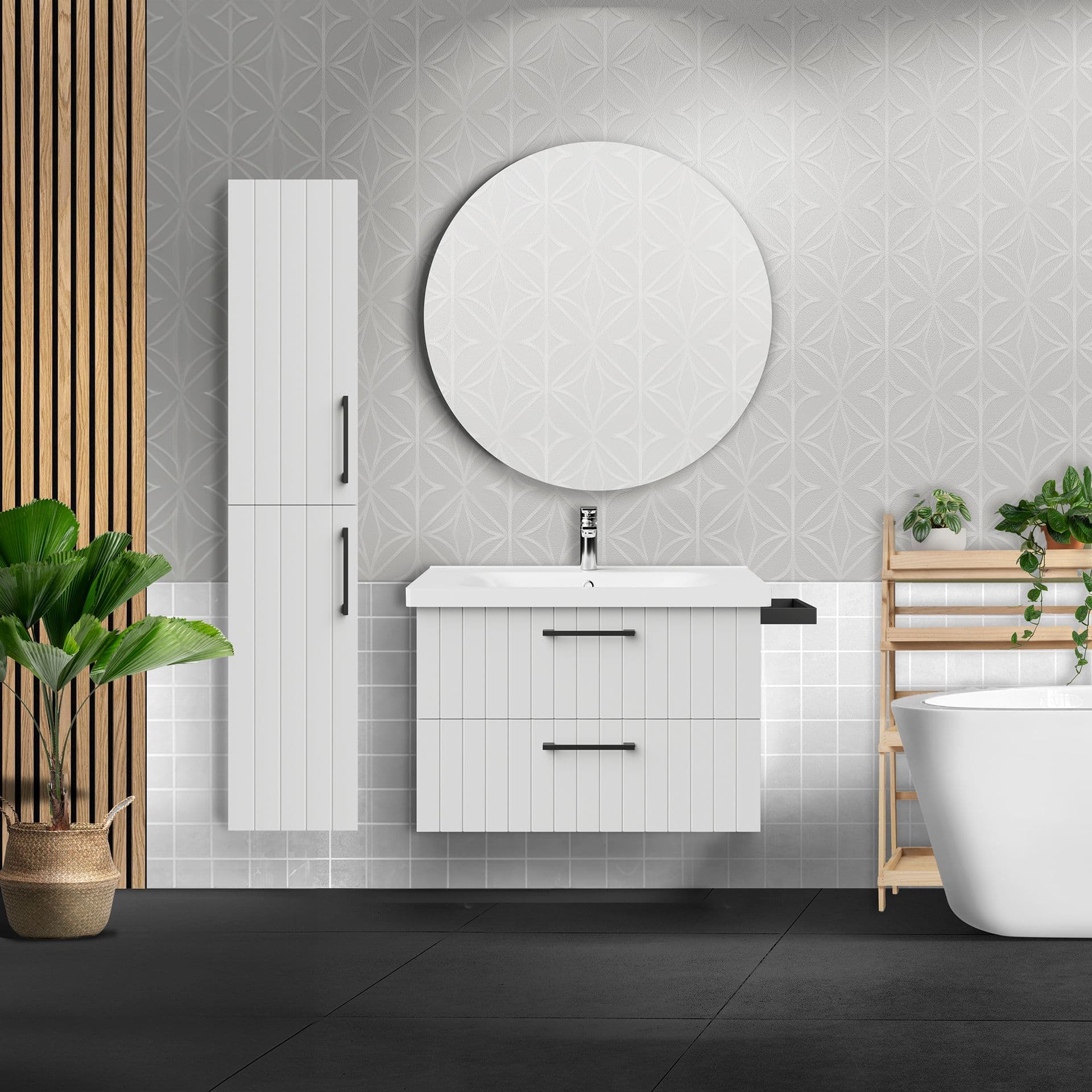CREAVIT D10 MEUBLE SOUS LAVABO AVEC 2 TIROIRS 80 CM - BLANC vue 1