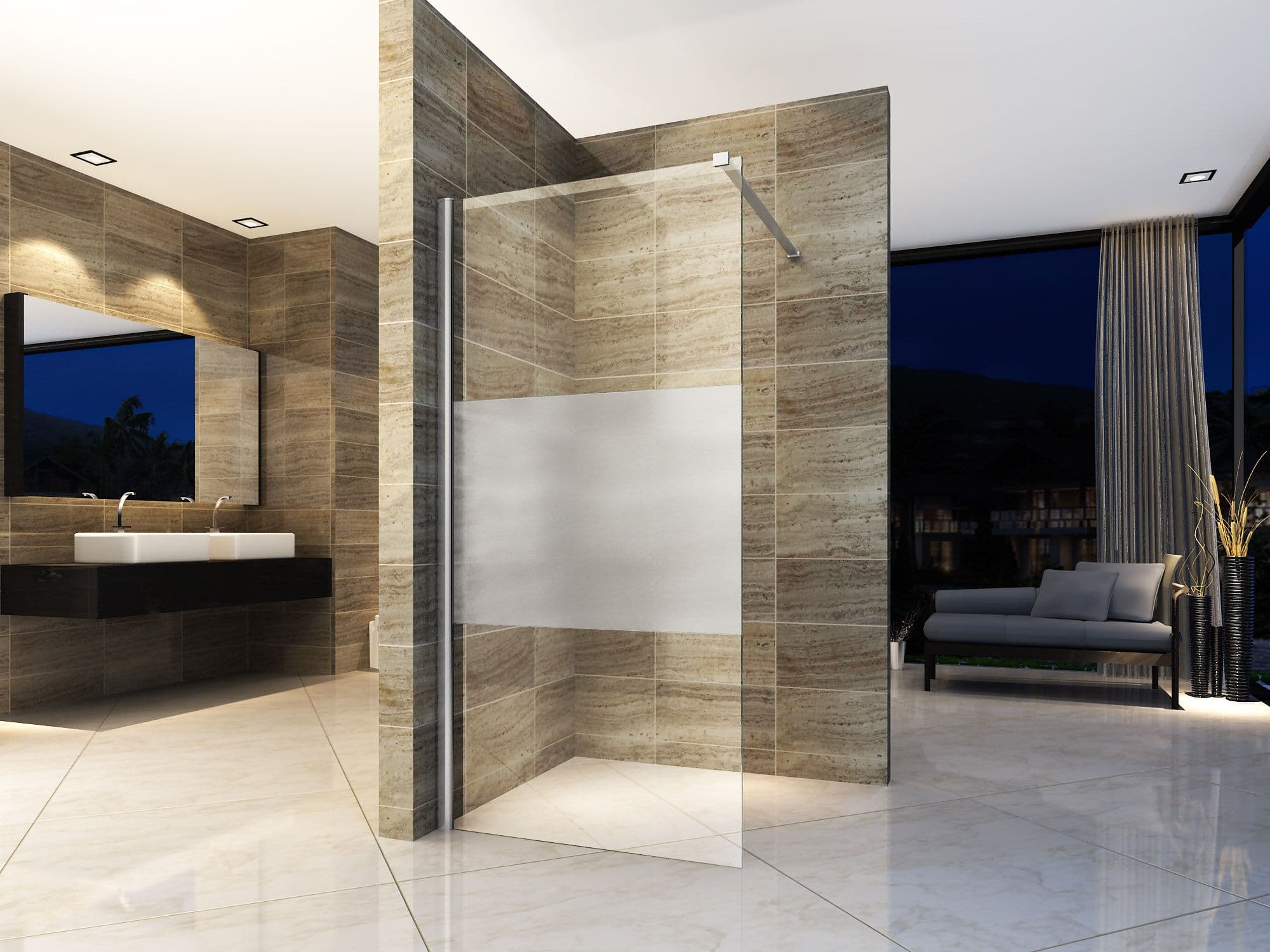 ALONI INLOOPDOUCHE - 1200 X 2000MM - CHROOM - HELDER GLAS MET MATTE STROOK vue 1