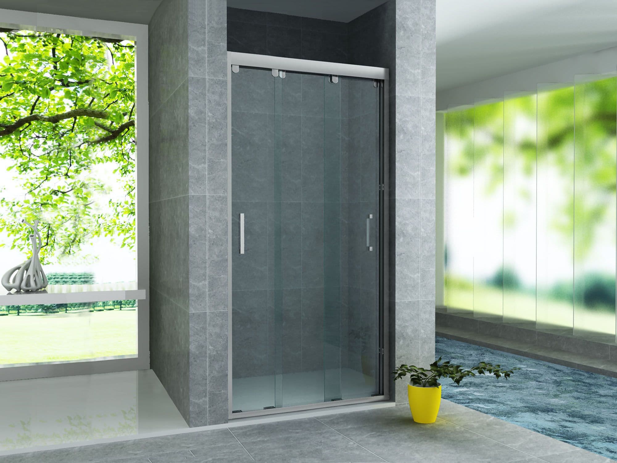 ALONI SCHUIFDEUR VOOR NIS - 3 DELIG - 1400 X 2000MM - CHROOM - HELDER GLAS vue 1