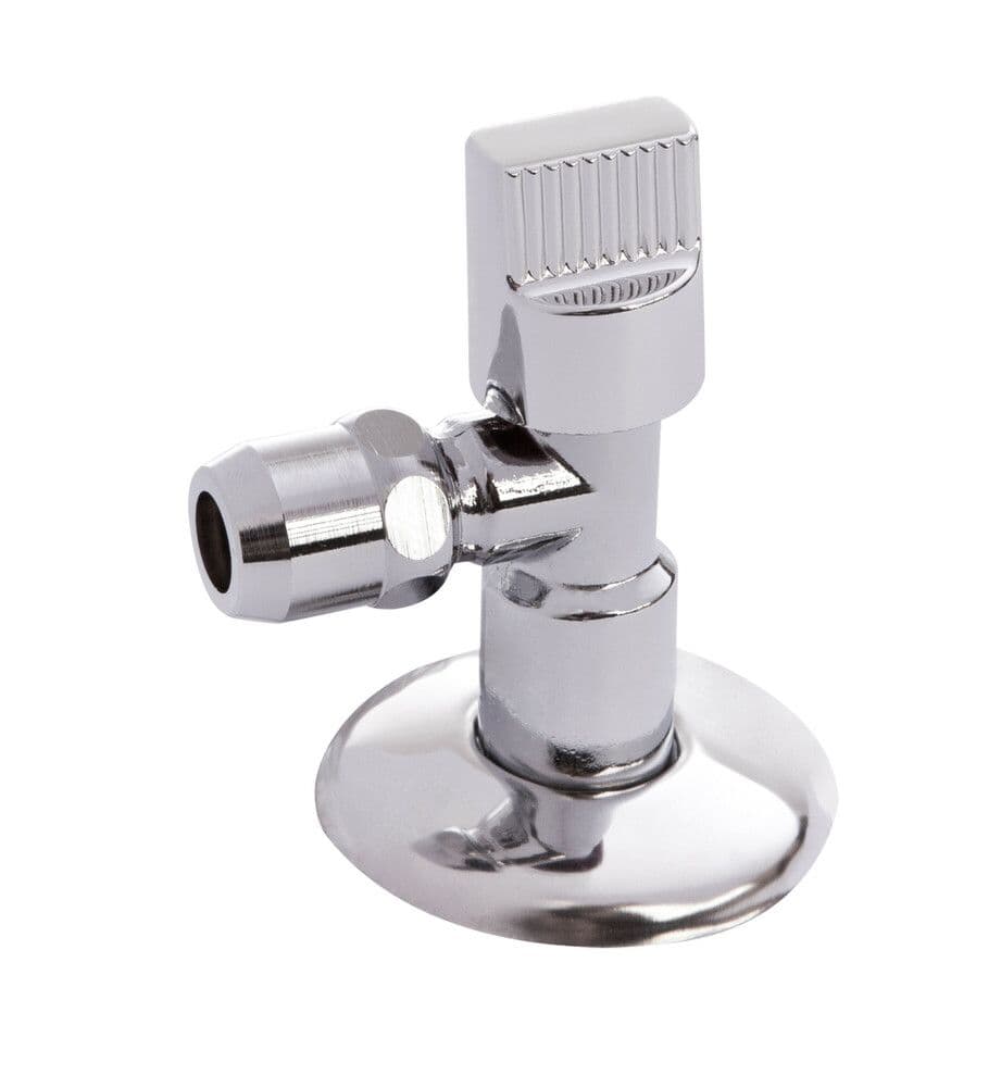 robinet équerre à bille 1/2" x D 10 rosace écrou long vue 1