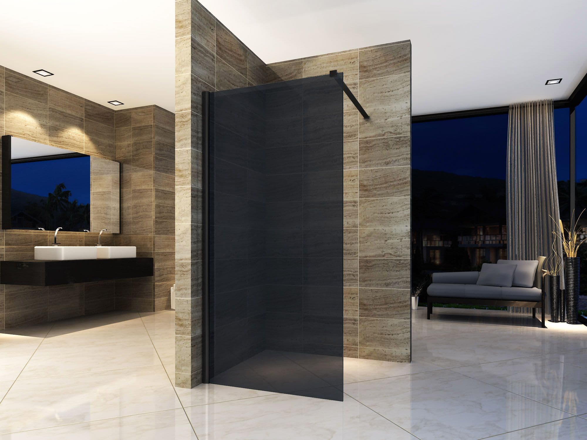 ALONI INLOOPDOUCHE - 1400 X 2000MM - MAT ZWART - GRIJS ROOKGLAS vue 1