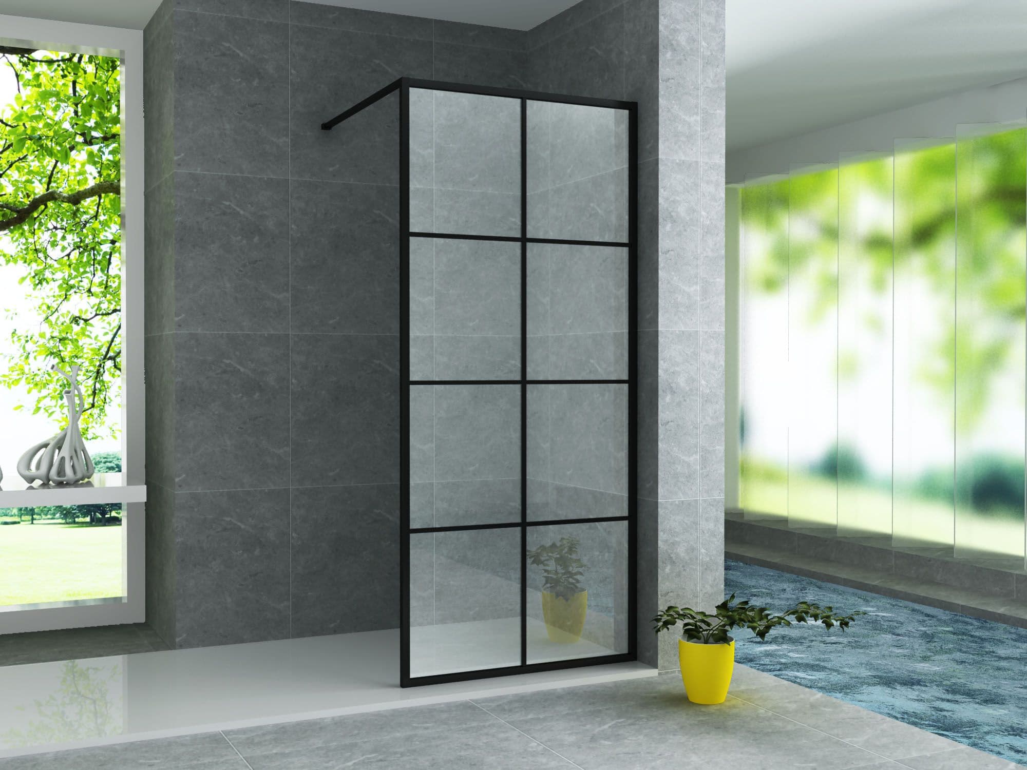 ALONI INLOOPDOUCHE MET RASTER DECOR - 800 X 2000MM - MAT ZWART - HELDER GLAS vue 1