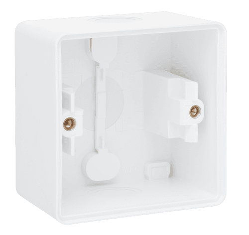 Splashproof single surface-mounting box with two single flexible inputs for one function, white vue 1
