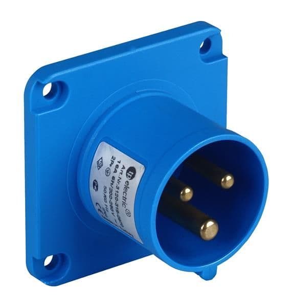 3 x 16A / IP44 - panel mount appliance inlet straight compact flange 70 x 70 vue 1