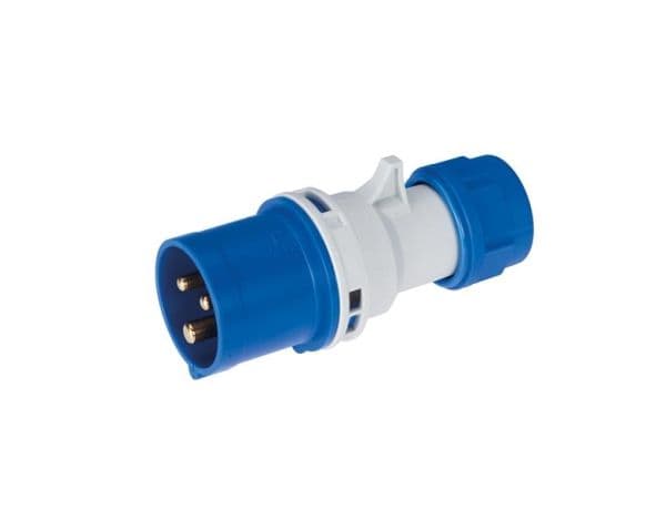 Mannelijke stekker CEE 16A 240V 2 polig + A IP44 Blauw vue 1