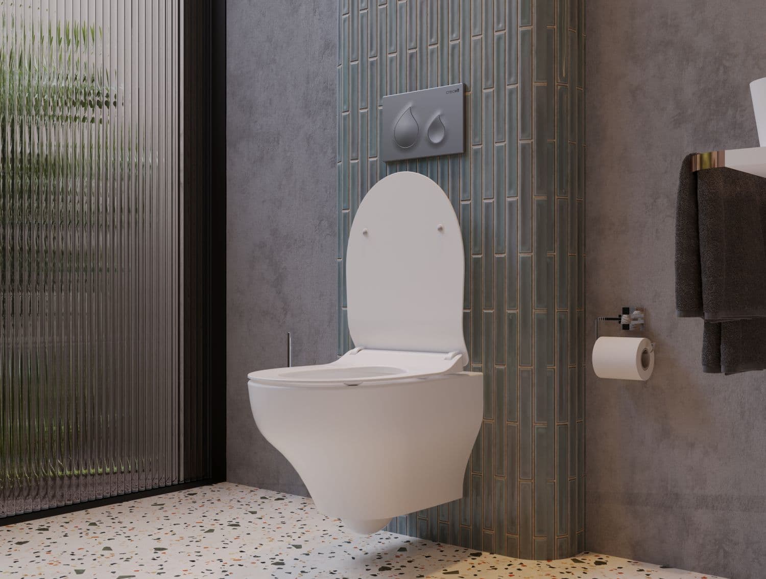 CREAVIT NESS HANGTOILET - TORNADO FLUSH - RANDLOOS - ZONDER ZITTING - GLANZEND WIT vue 1