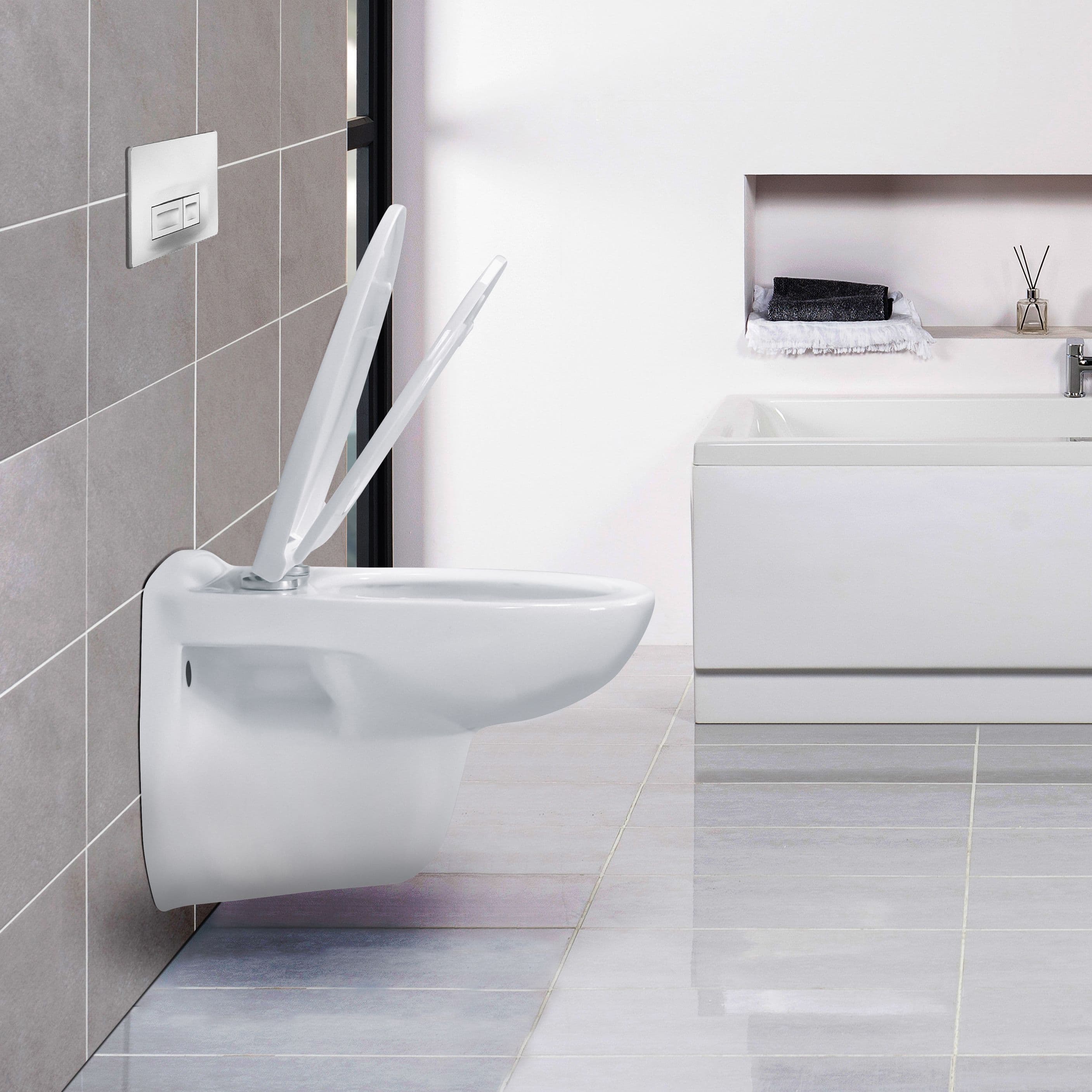 ALONI PRO HANGTOILET - RANDLOOS - MET ZITTING - THERMOPLAST (PP) - SOFT CLOSE - QUICK RELEASE - 35,5X41X54,5 CM - GLANZEND WIT vue 1