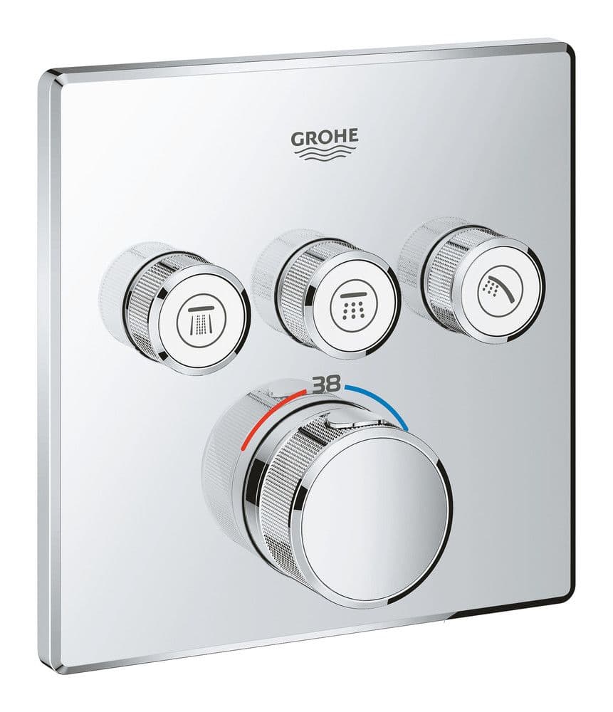 Grohe Grohtherm SmartControl thermostat encastré 3 sorties carré chromé vue 1