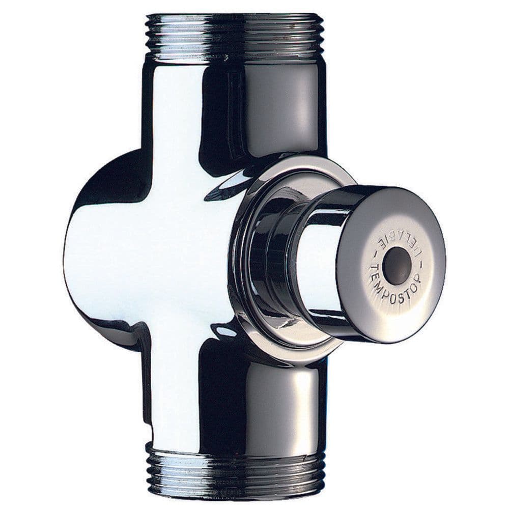 Delabie Tempostop Tempochasse robinet temporisé WC 5/4 laiton chromé avec bouton vue 1