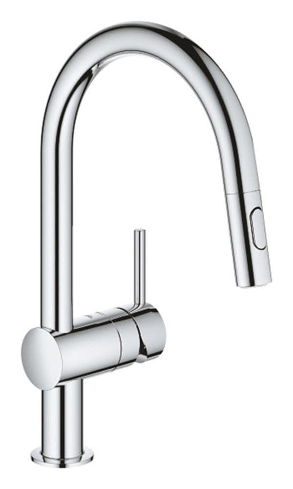 Grohe Minta keukenmengkraan hoge C-uitloop 1-gats sproeier 2 stralen chroom vue 1