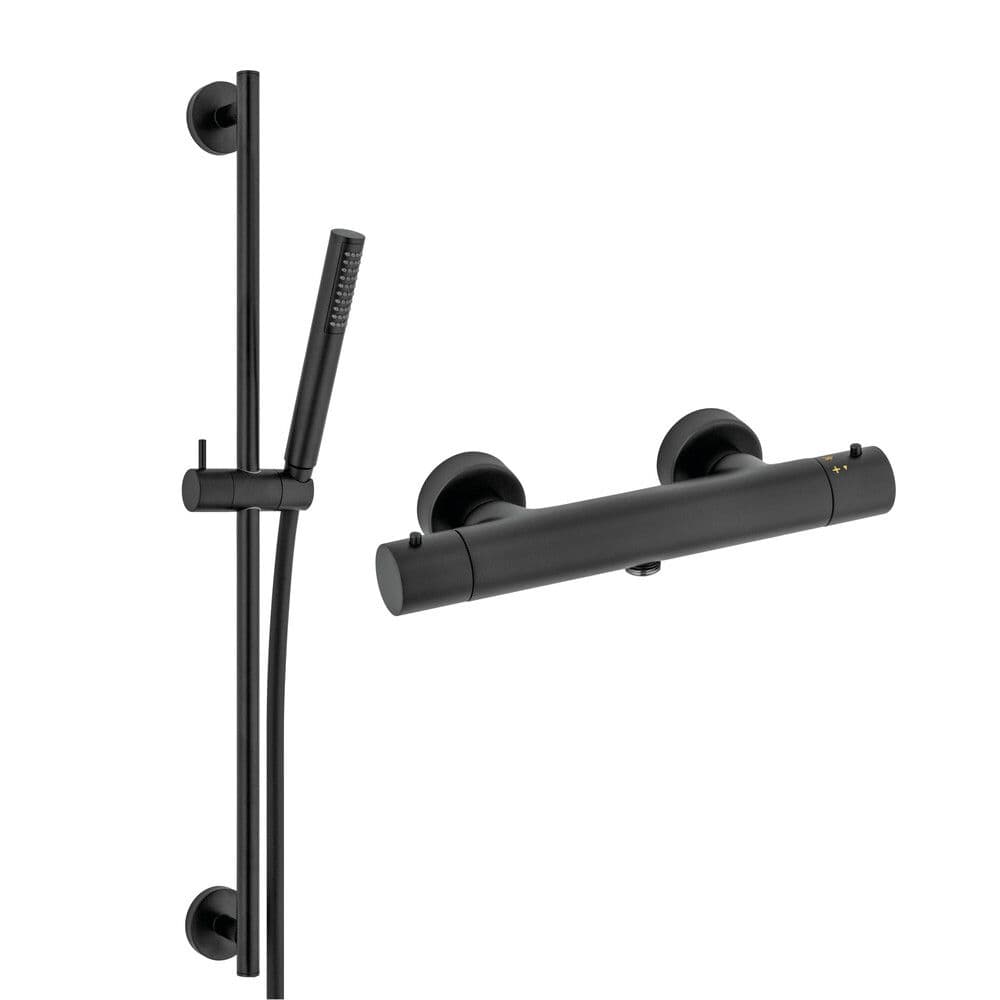 Van Marcke Nero II set thermostatische douchemengkraan met doucheset 70 cm en handdouche 1 jet anti-kalk mat zwart vue 1