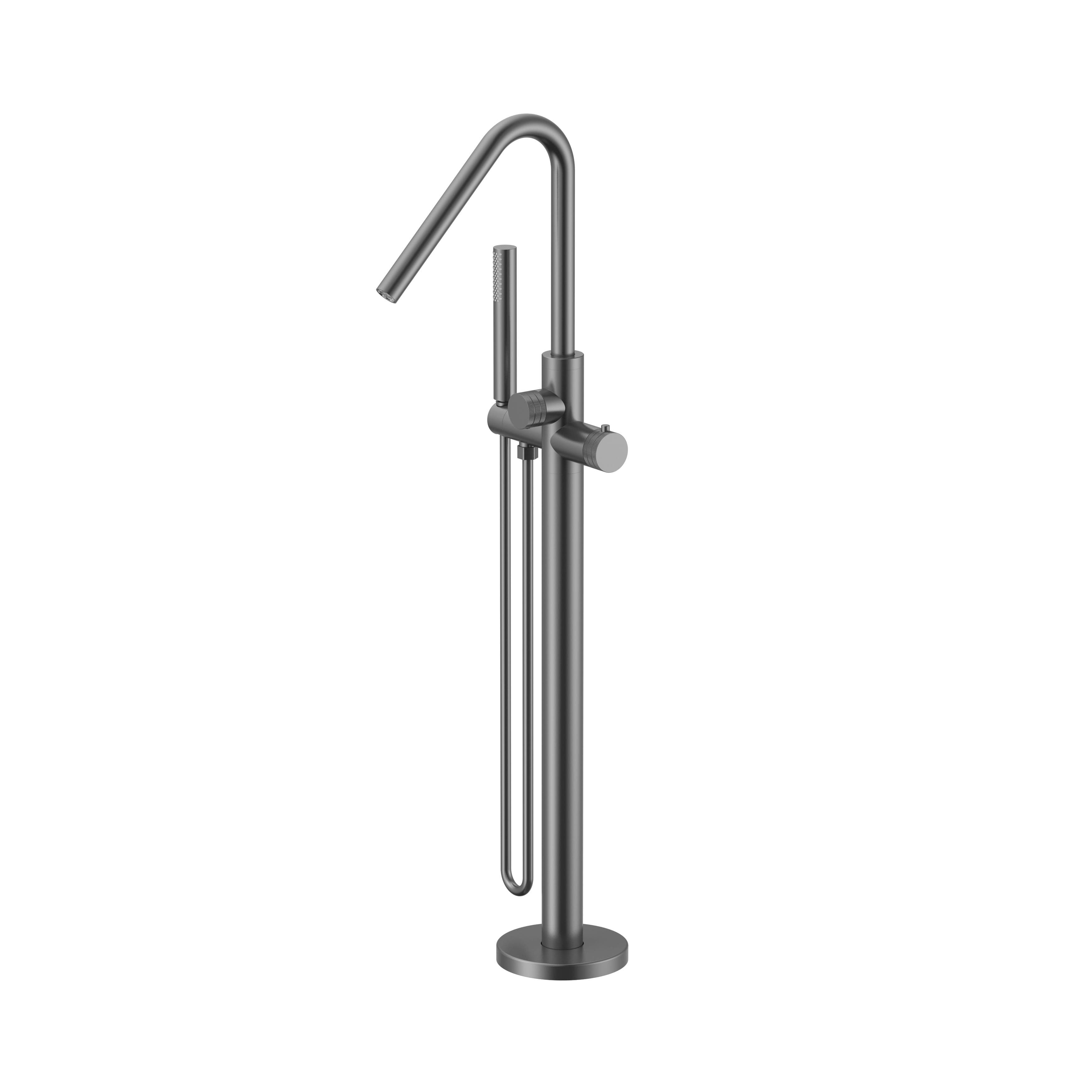 STRIA BADMENGKRAAN - VRIJSTAAND - THERMOSTATISCH - MET HANDDOUCHE EN DOUCHESLANG - KNOPPEN MET RIBBELSTRUCTUUR - BELGAQUA - GUNMETAL (PVD) vue 1