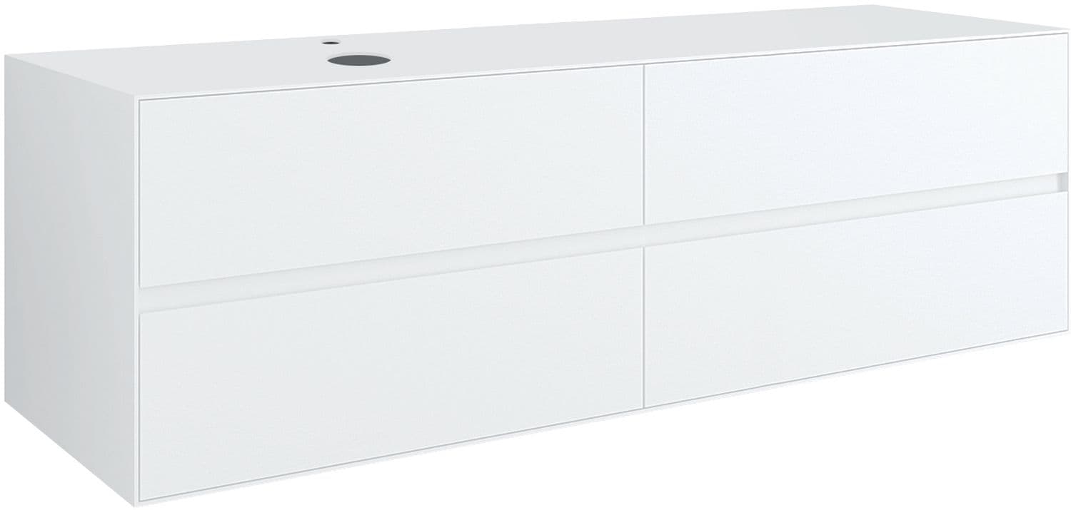SOUS MEUBLE 4 TIROIRS+ TABLET POUR LAVABO A POSER GAUCHE TENSO 160CM +TROU ROBINET BLANC