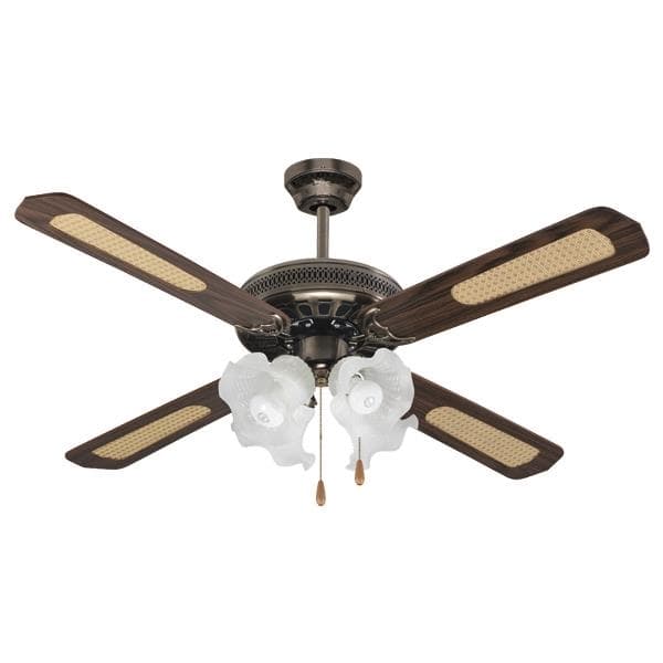 Ventilateur décoratif avec 4 lampes E27 Laiton antique diamètre 130 70W