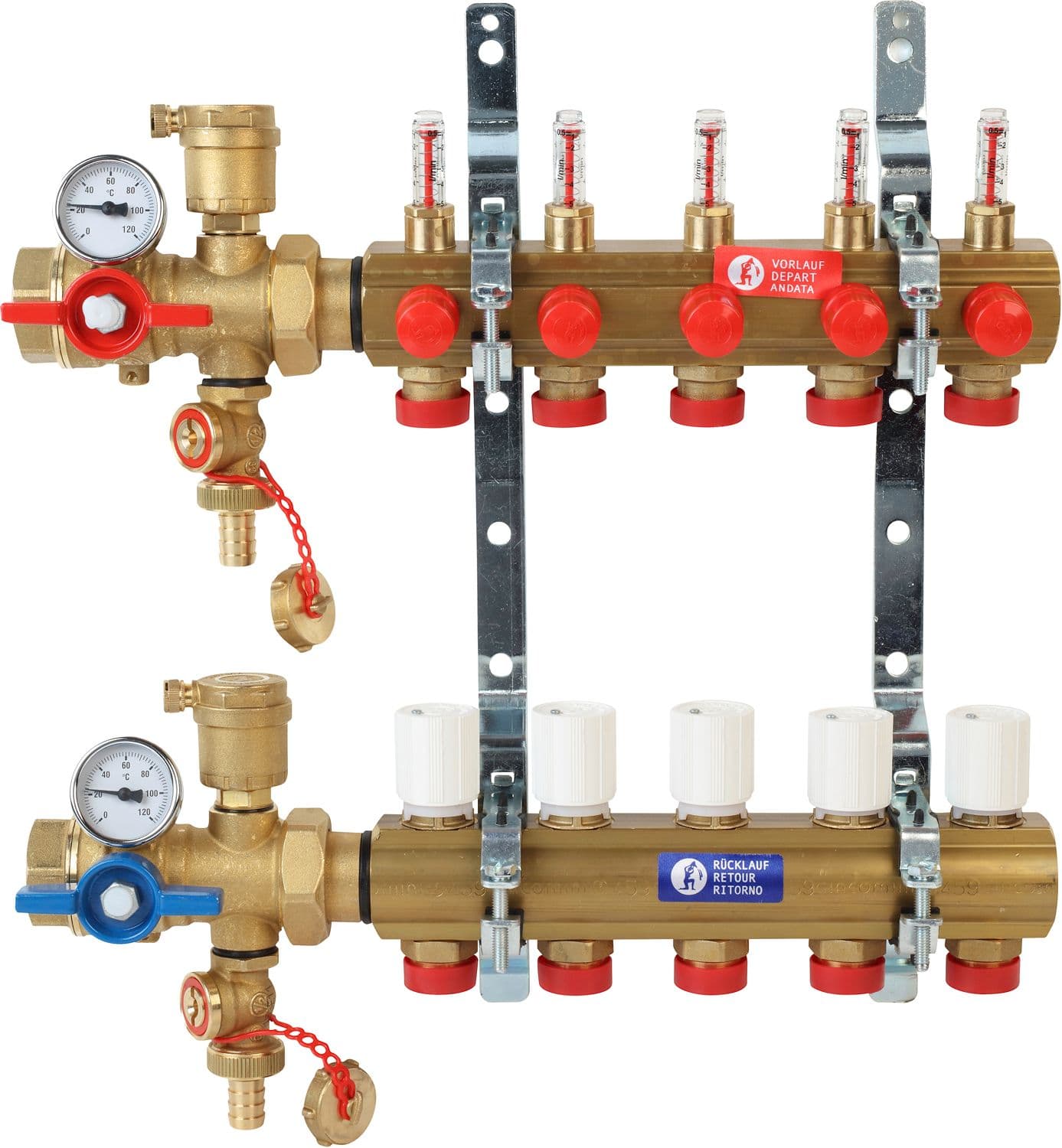 KOLLECTORSET VOOR VLOERVERWARMING MET DEBIETMETING GIACOMINI 4/4" 11X18AA