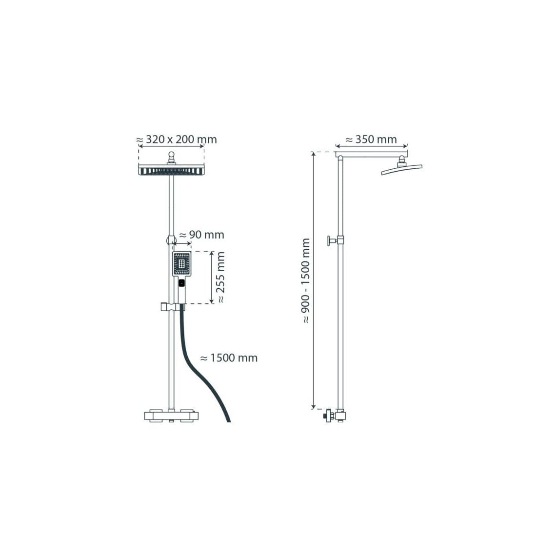 60140 TRENTO Regendouche set met thermostatische kraan, chroom