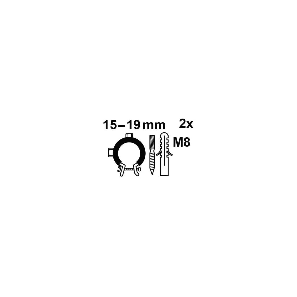 983550655 collier pour tuyau, 15 - 19 mm, insonorisé, pour 3/8", avec vis bois double filet M8 x 50 mm (2x)